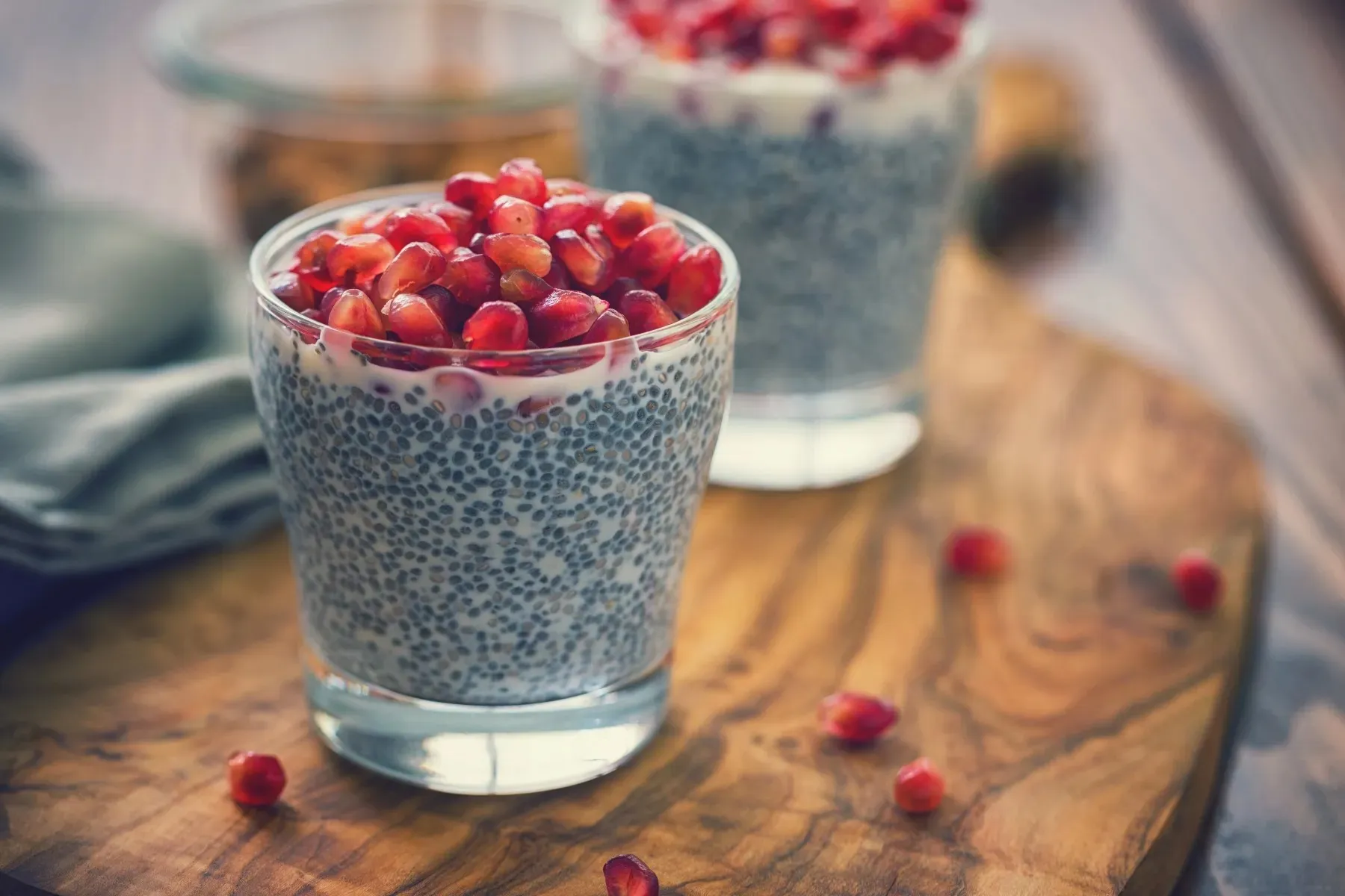photo of chia seed pudding with pomegranates