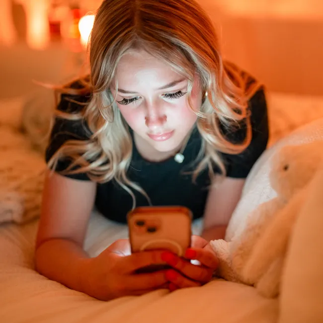 photo of a man lying in bed and using smartphone