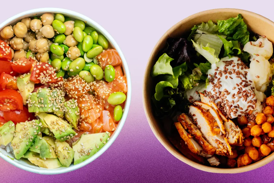 photo of a poke bowl and a protein bowl