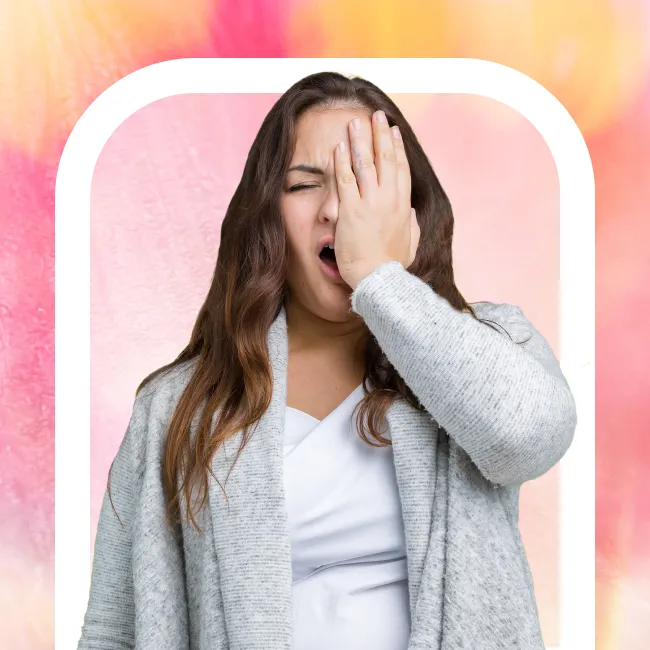 photo of Yawning tired covering half face