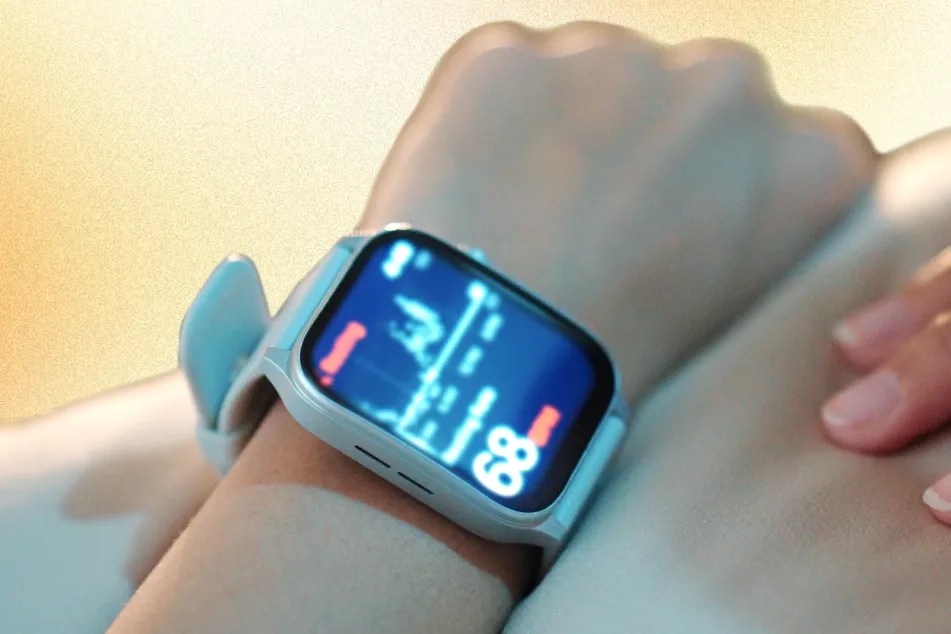 photo of Woman wearing a smartwatch to track her sleep