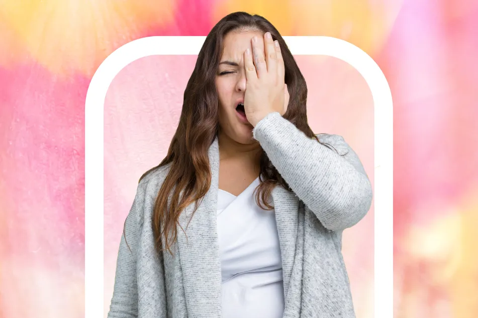 photo of Yawning tired covering half face