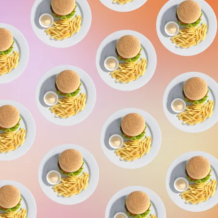 photo of hamburger with french fries and dipping sauce 