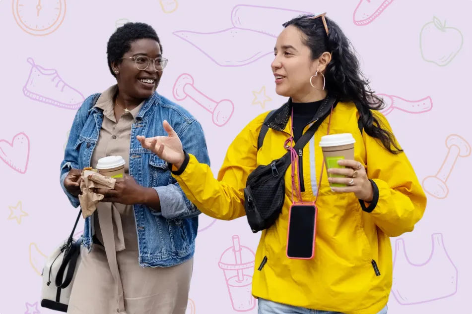 photo of Two female friends walking outside