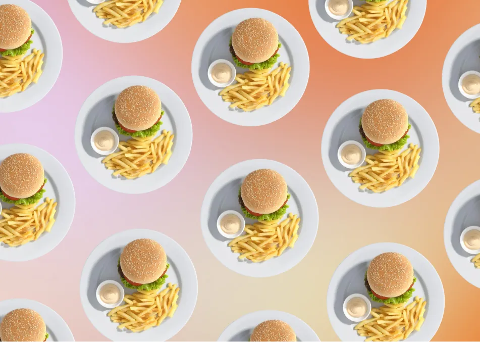 photo of hamburger with french fries and dipping sauce 