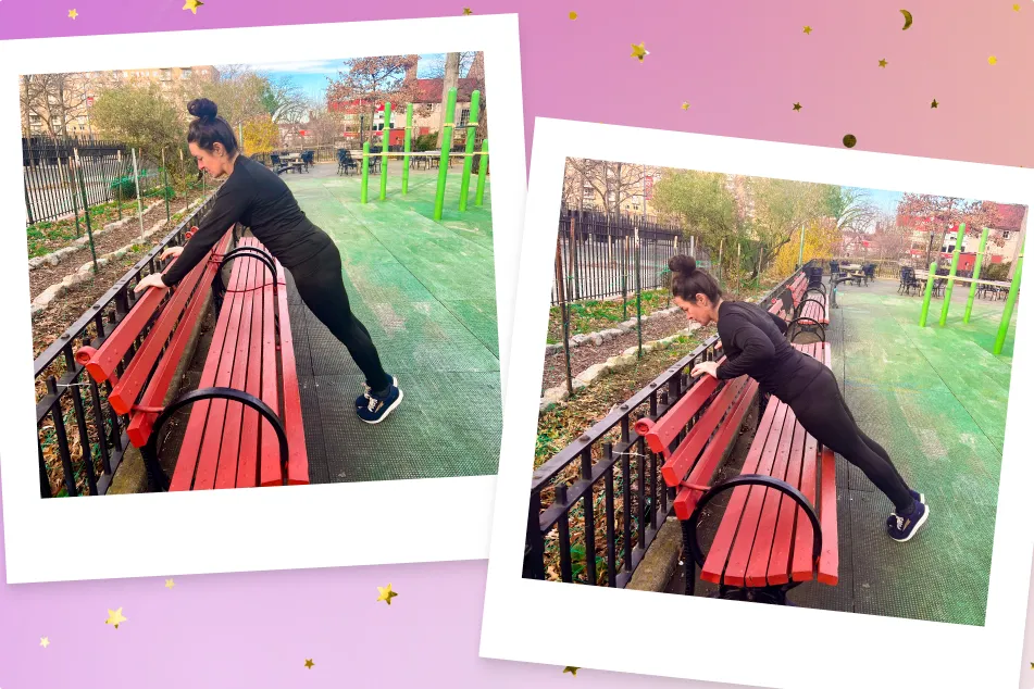 photo of Teresa Mangan doing Bench Pushups