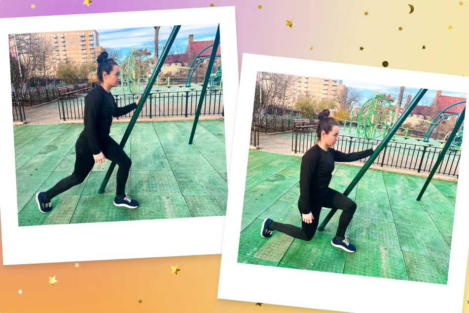 photo of Teresa Mangan doing Pole Lunges