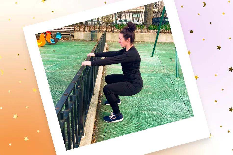 photo of Teresa Mangan doing Fence Squats