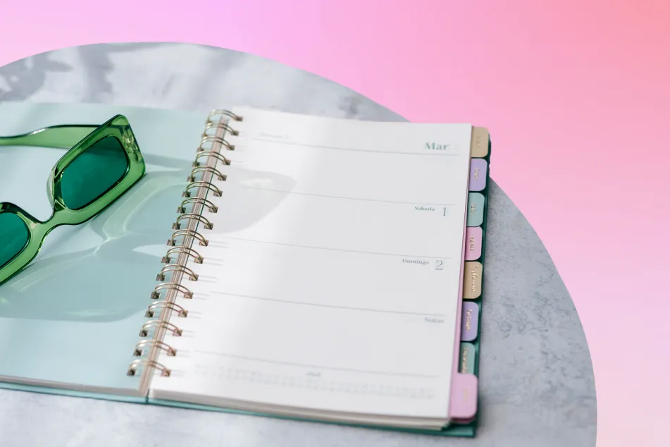 photo of white office planner with blank sticky notes