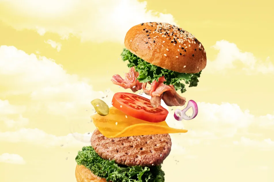 photo of Burger levitation