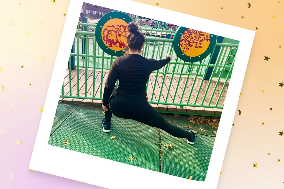 photo of Teresa Mangan doing Fence Side Lunges