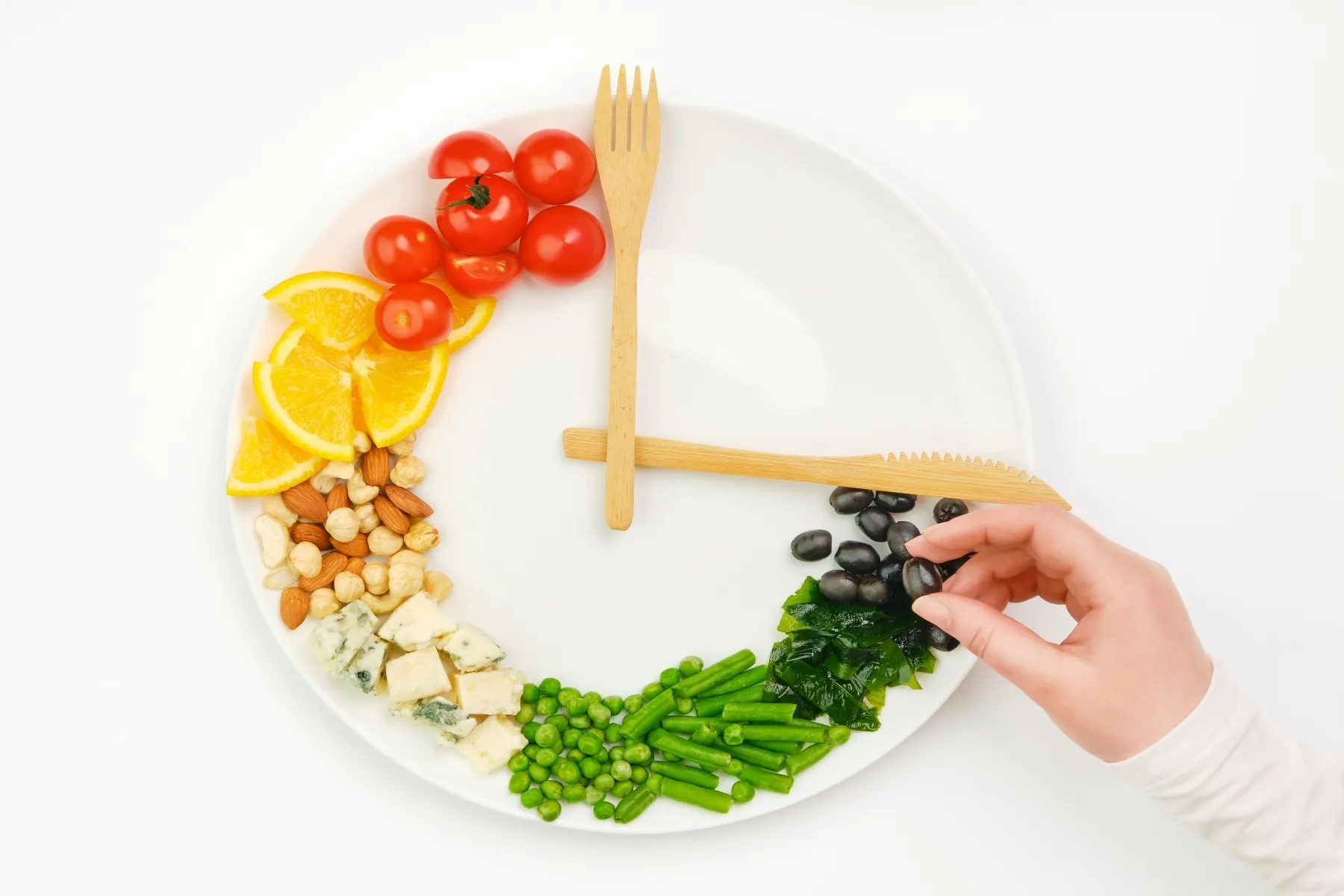photo of healthy foods on plate as clock face concept